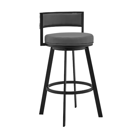 Armen Living Roman 26" Gray Faux Leather and Black Metal Swivel Bar Stool LCRMBABLGR26